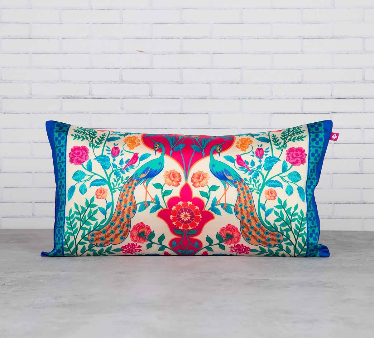 The Bright Birds and Floral Burst 16" x 8" Blended Taf Silk Cushion Cover