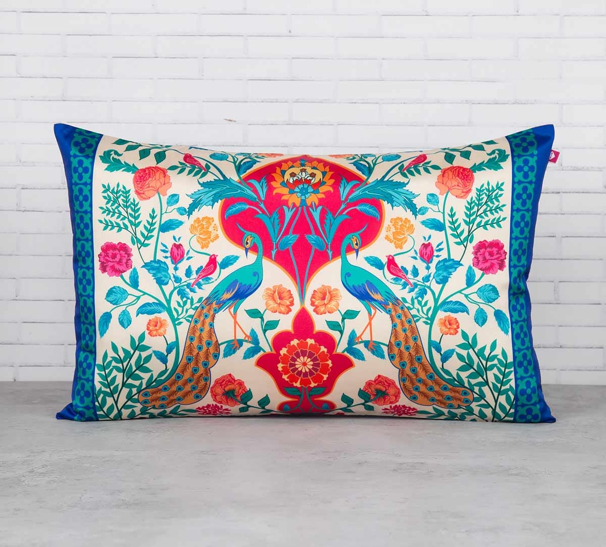 The Bright Birds and Floral Burst 20" x 12" Blended Taf Silk Cushion Cover