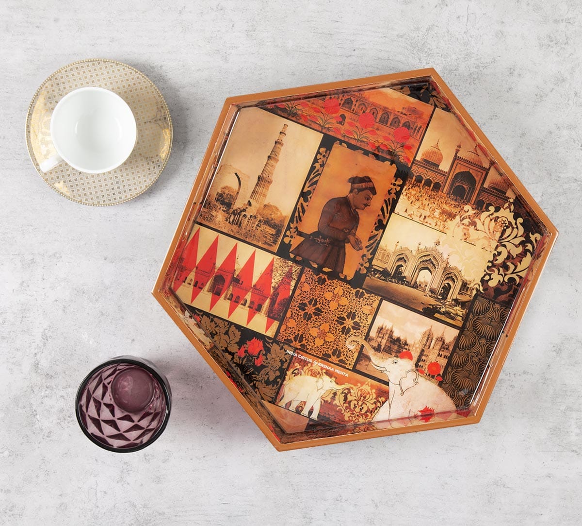 The Mughal Era Hexagon Serving Tray