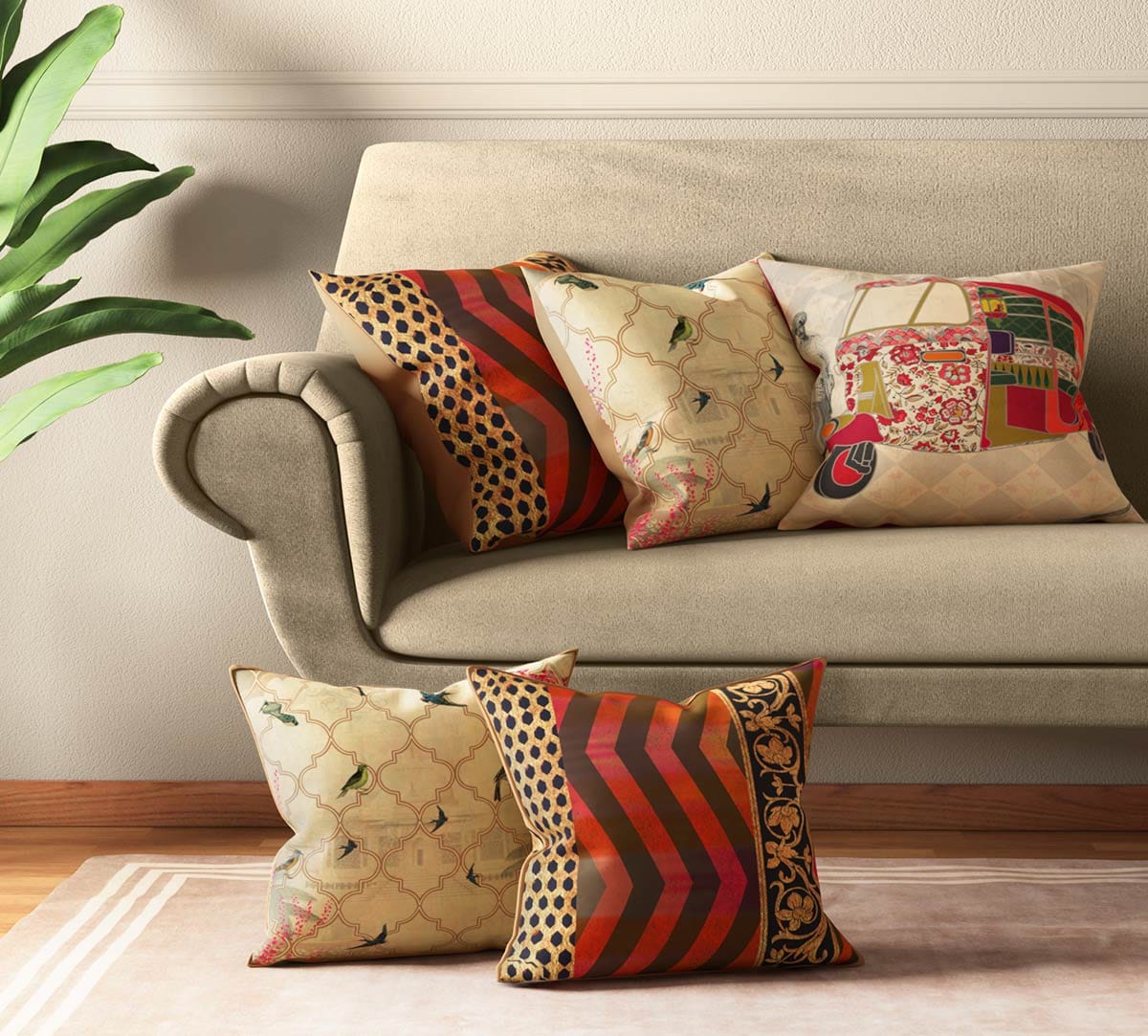 The Mughal Rickshaw Cushion Cover Set of 5