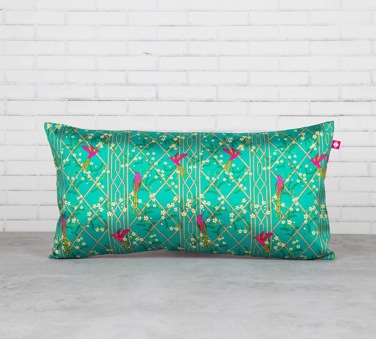 The Rose finchs Window View 16" x 8" Blended Taf Silk Cushion Cover