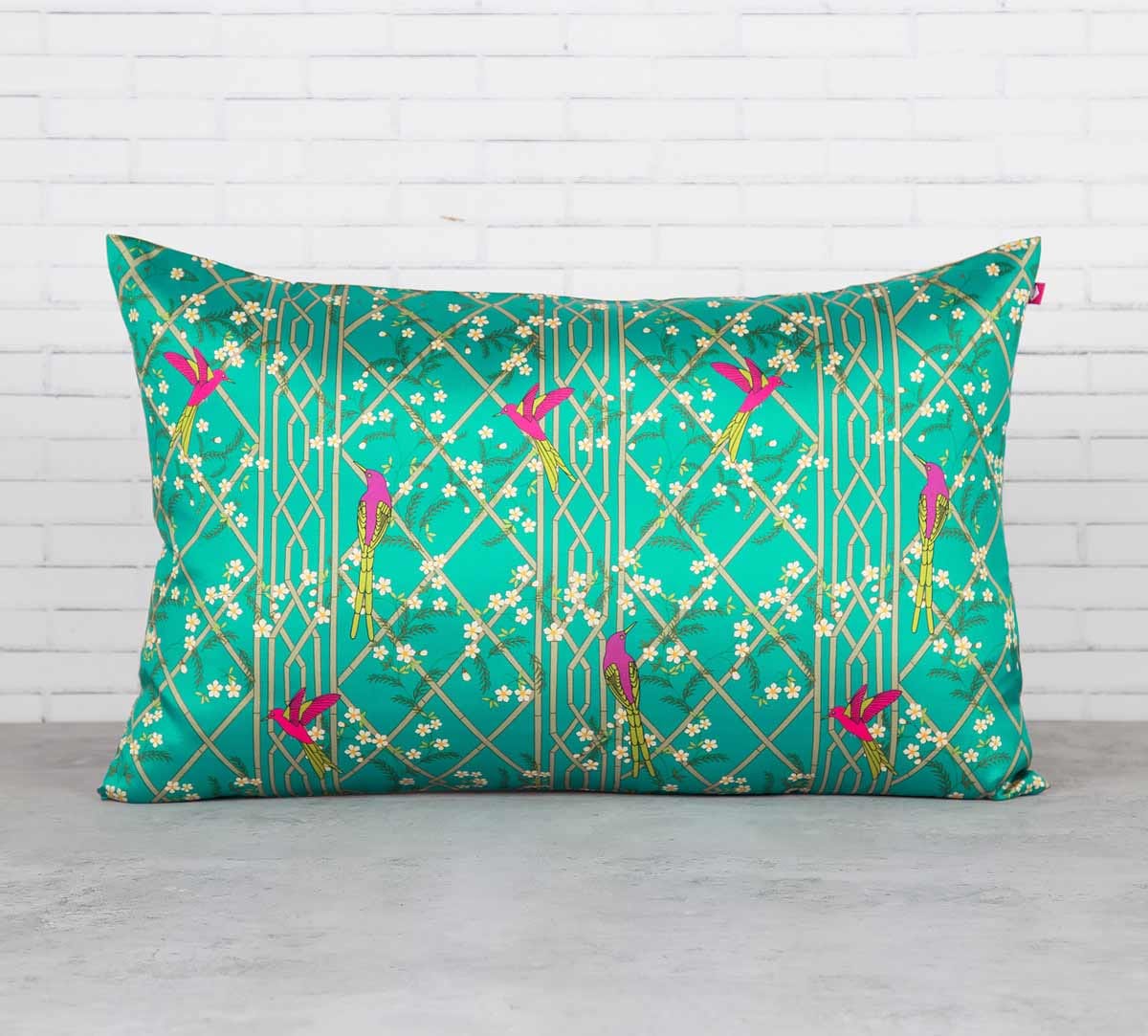 The Rose finchs Window View 20" x 12" Blended Taf Silk Cushion Cover