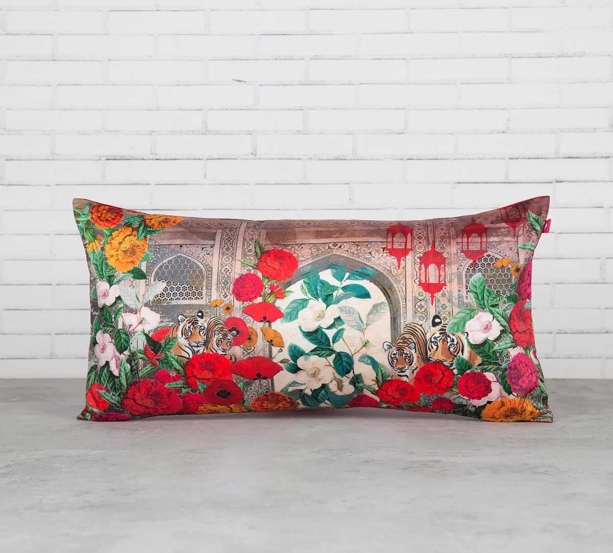 Floral Burst 16" x 8" Blended Taf Silk Cushion Cover