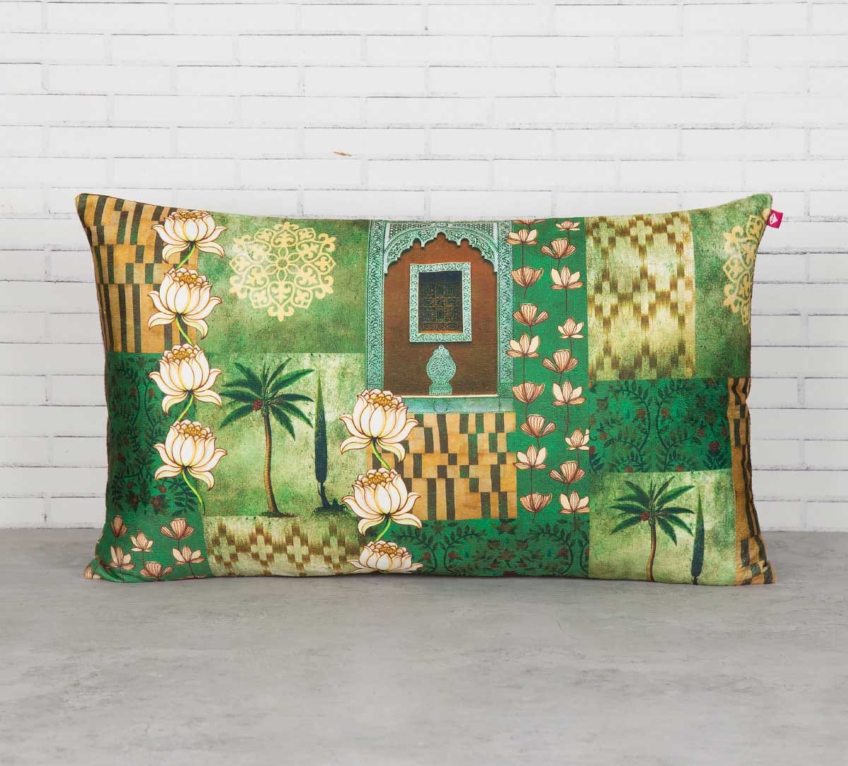 Tiled Lotus Extravaganza 20" x 12" Blended Velvet Cushion Cover