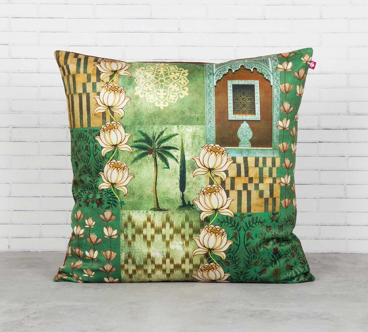 Tiled Lotus Extravaganza Blended Velvet Cushion Cover