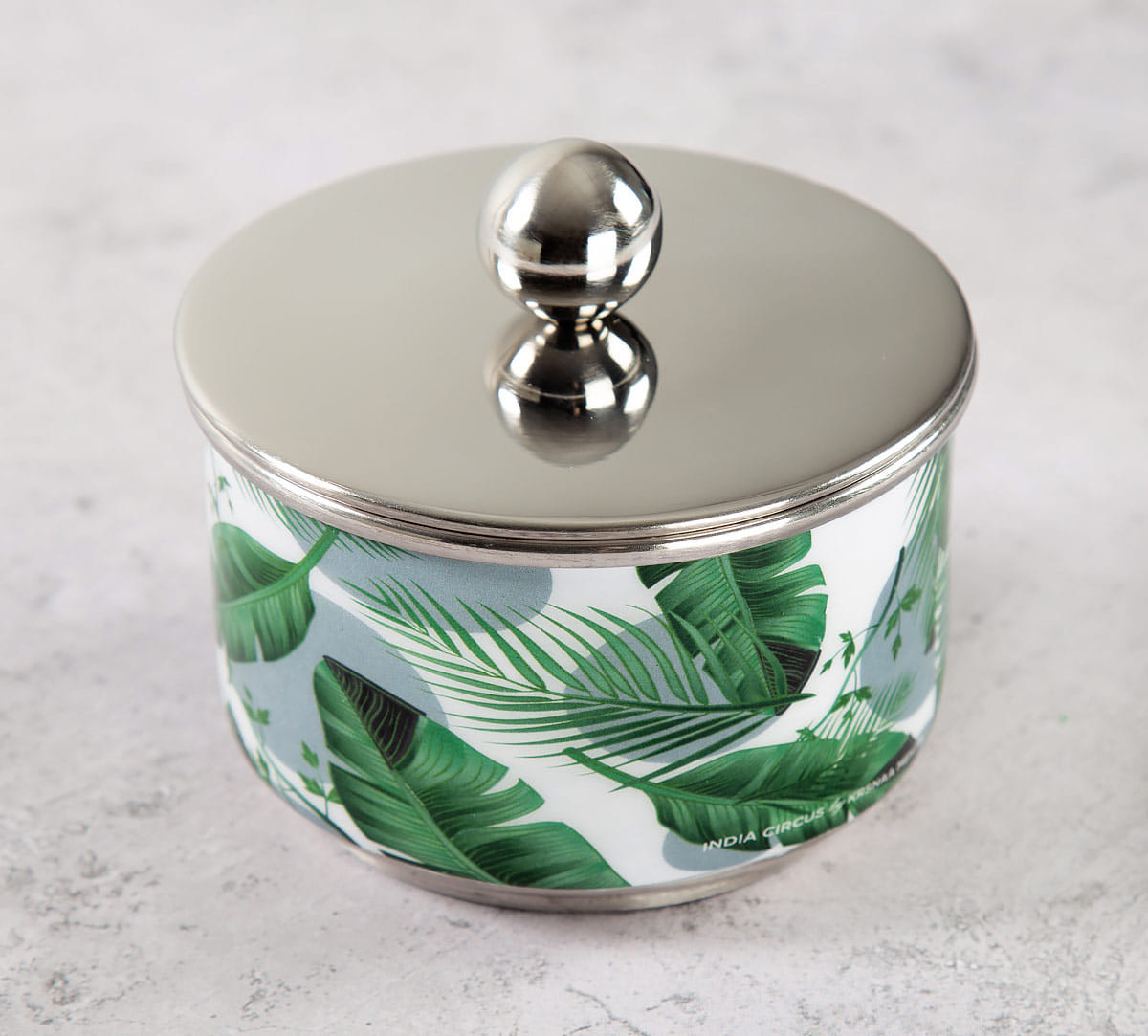 Tropical Leaves Steel Bowl with Lid