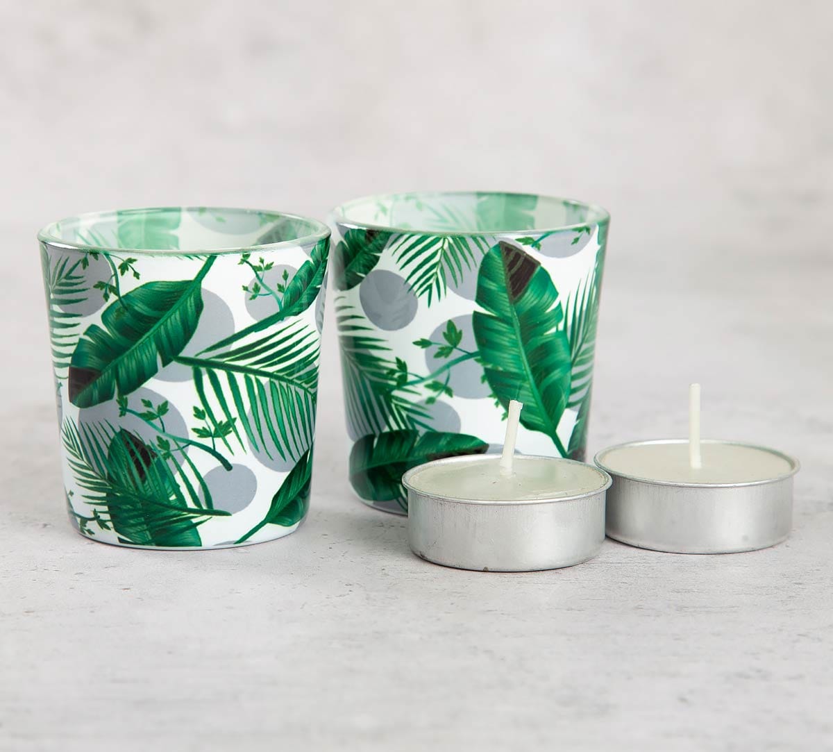Tropical Leaves Tea Light Holder Set of 2