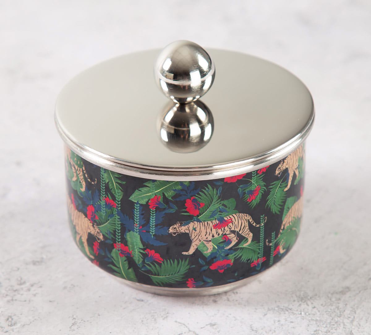 Tropical Tiger Steel Bowl with Lid