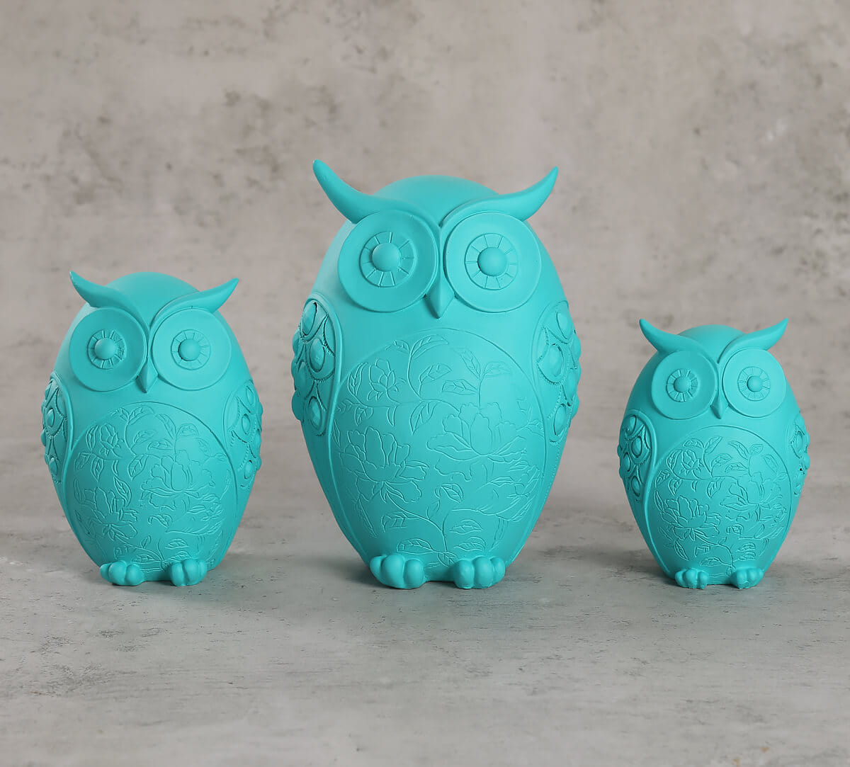 Turquoise Owls Figurine Set of 3
