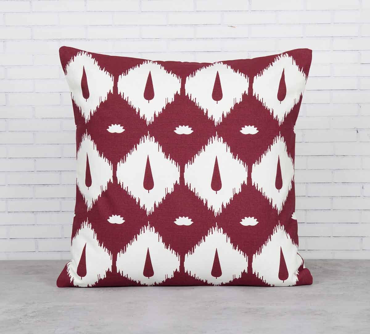 Conifer Symmetry Maroon Cotton Cushion Cover