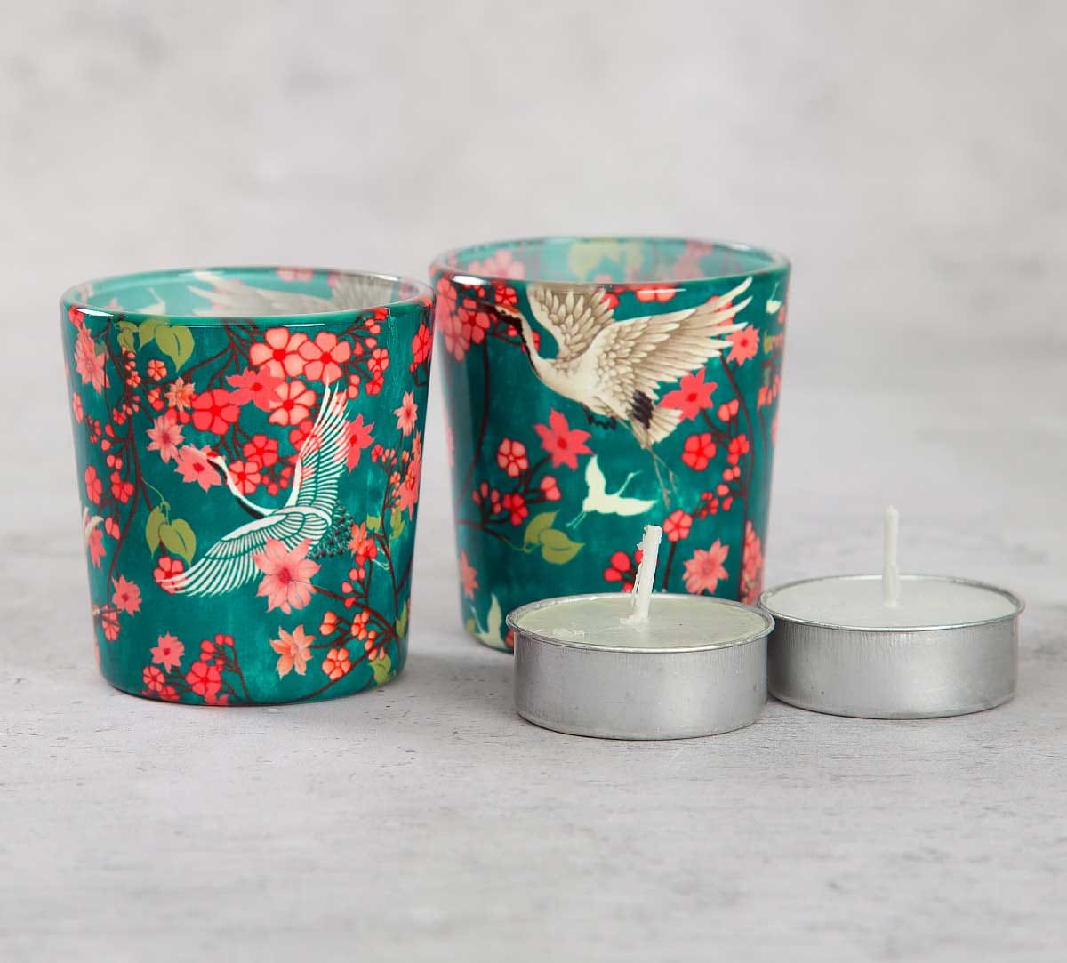 Flight of Cranes Tea Light Holder Set of 2