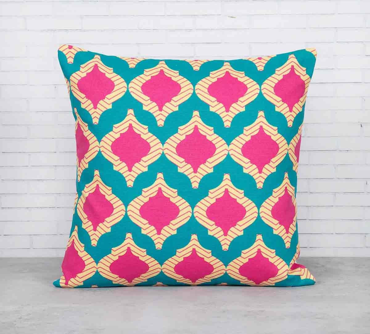 Lattice Practice Turquoise Blue Cotton Cushion Cover