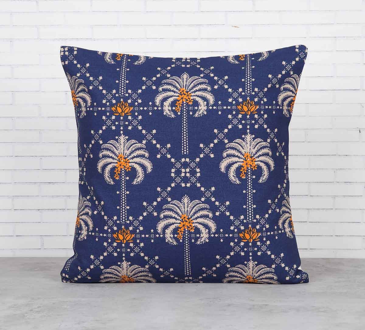Poly Palmeira Blue Cotton Cushion Cover
