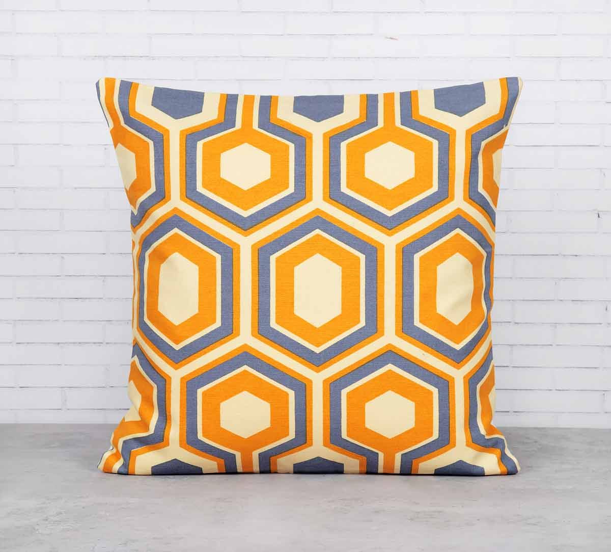 Prismatic Hexagons Lemon Cotton Cushion Cover