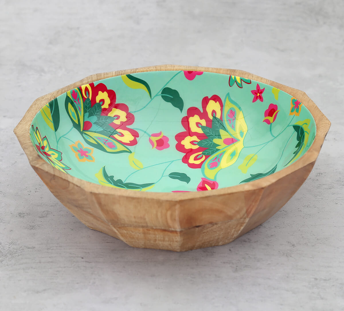 Neon Cyanic Pop Burst Big Wooden Bowl