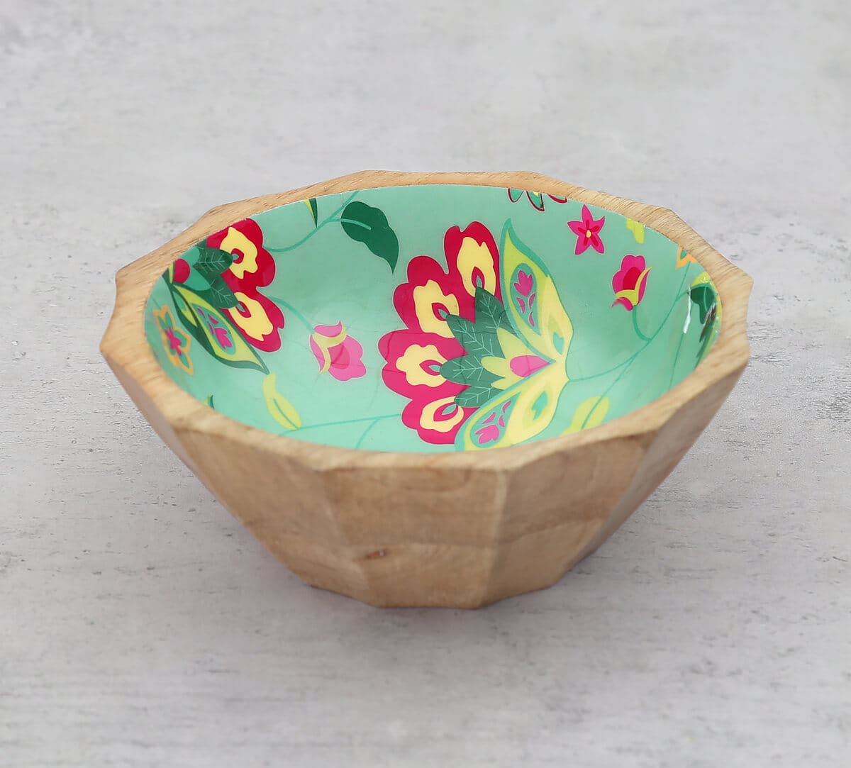 Neon Cyanic Pop Burst Small Wooden Bowl