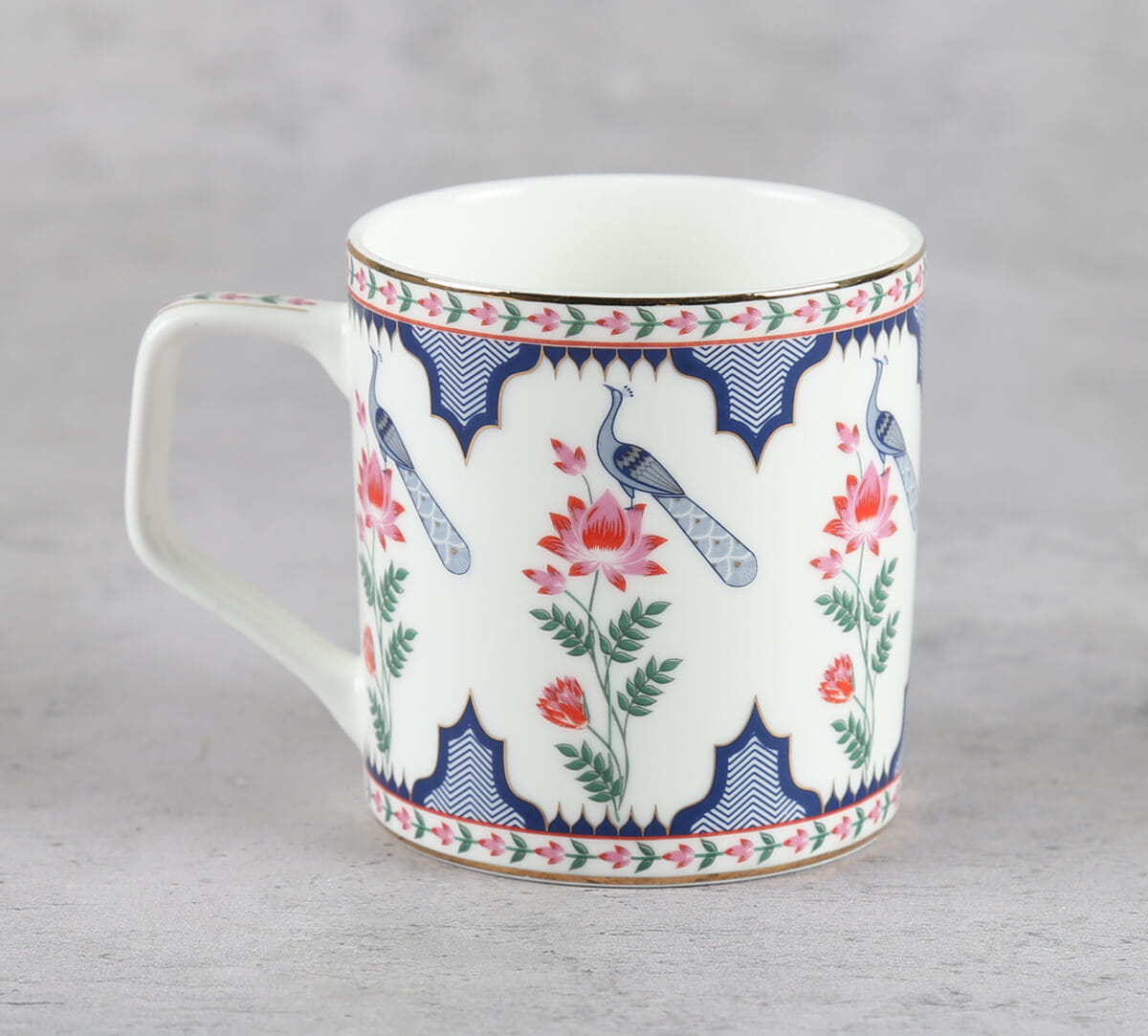 Chevron Perching Peacock Mug Set of 6