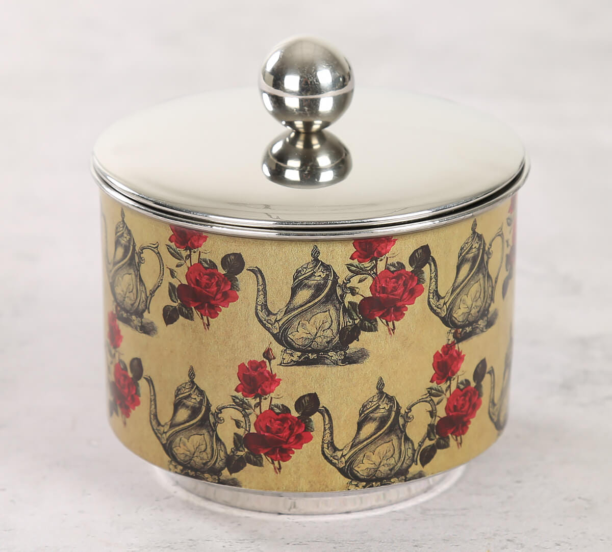 Beige Mystic Rose Kettles Steel Bowl with Lid
