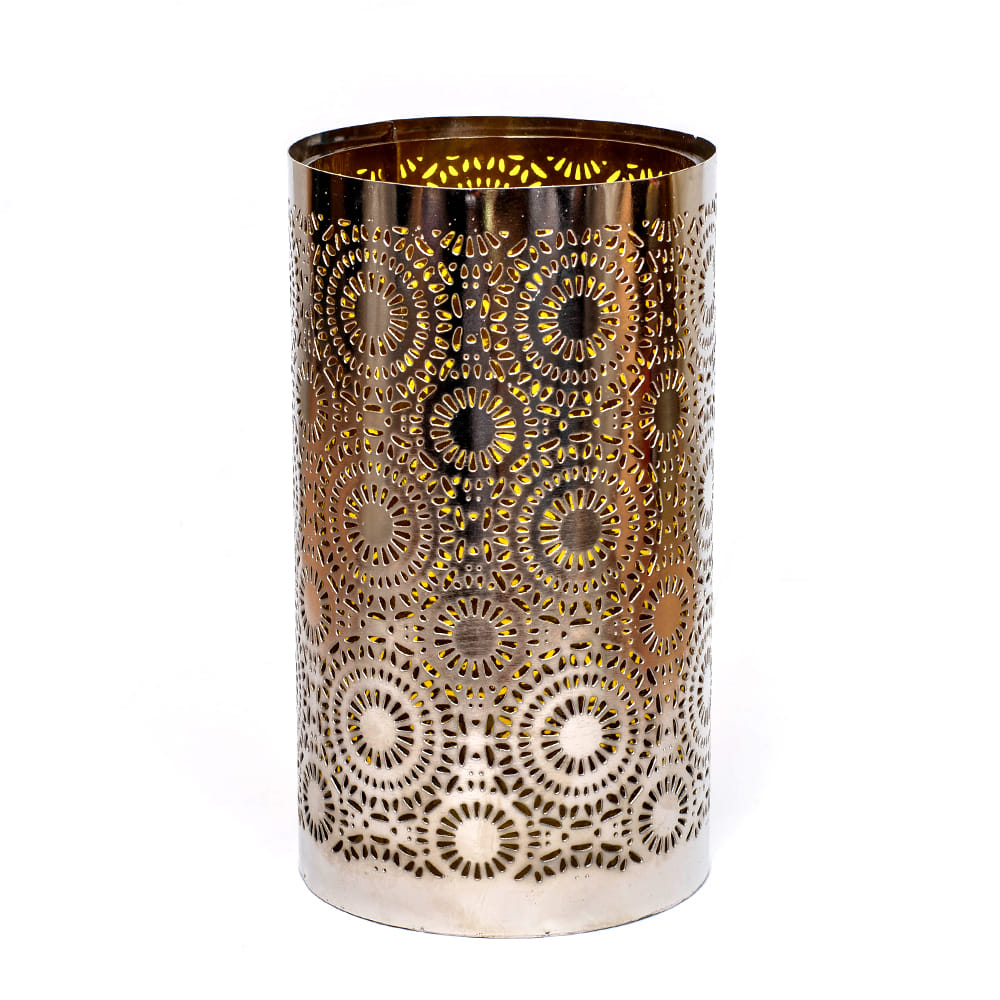 Circular Charm Amber Glass and Iron Lattice Hurricane