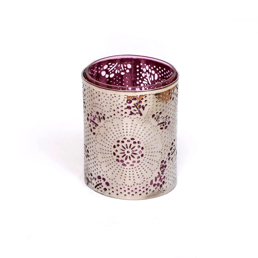 Silver Lattice work Candle Votive-Pink