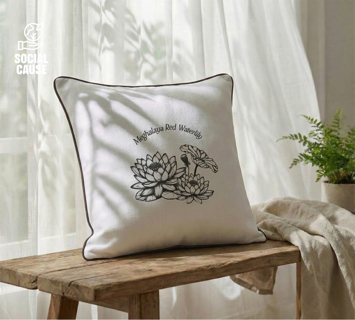 NGCPR Collection - Meghalaya Water Lily-Gray 16"x16" Cushion Covers