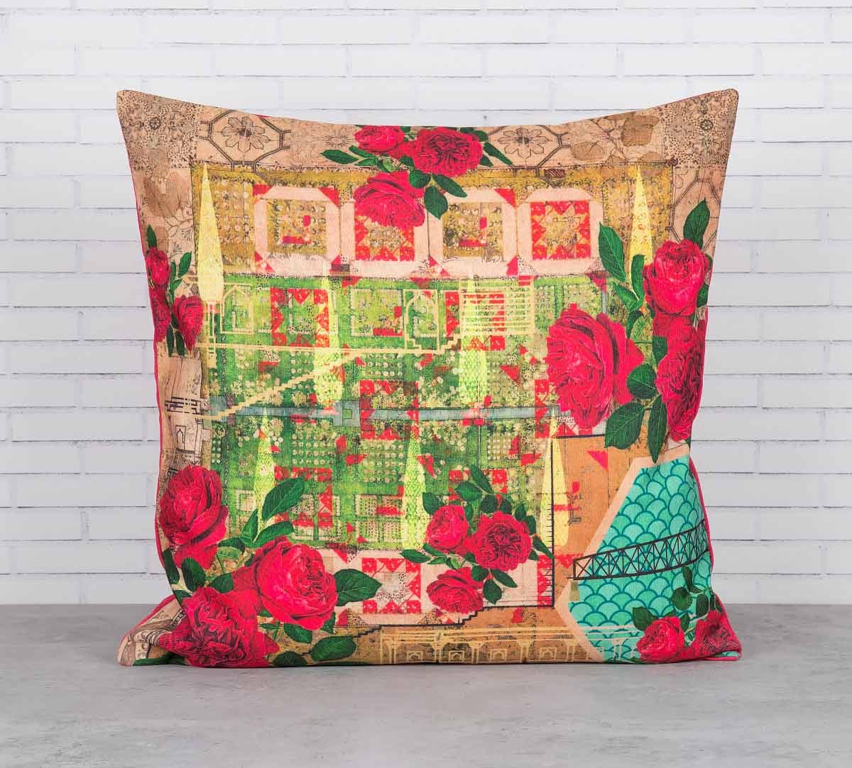 Rose Motley Canvas Blend Cushion Cover