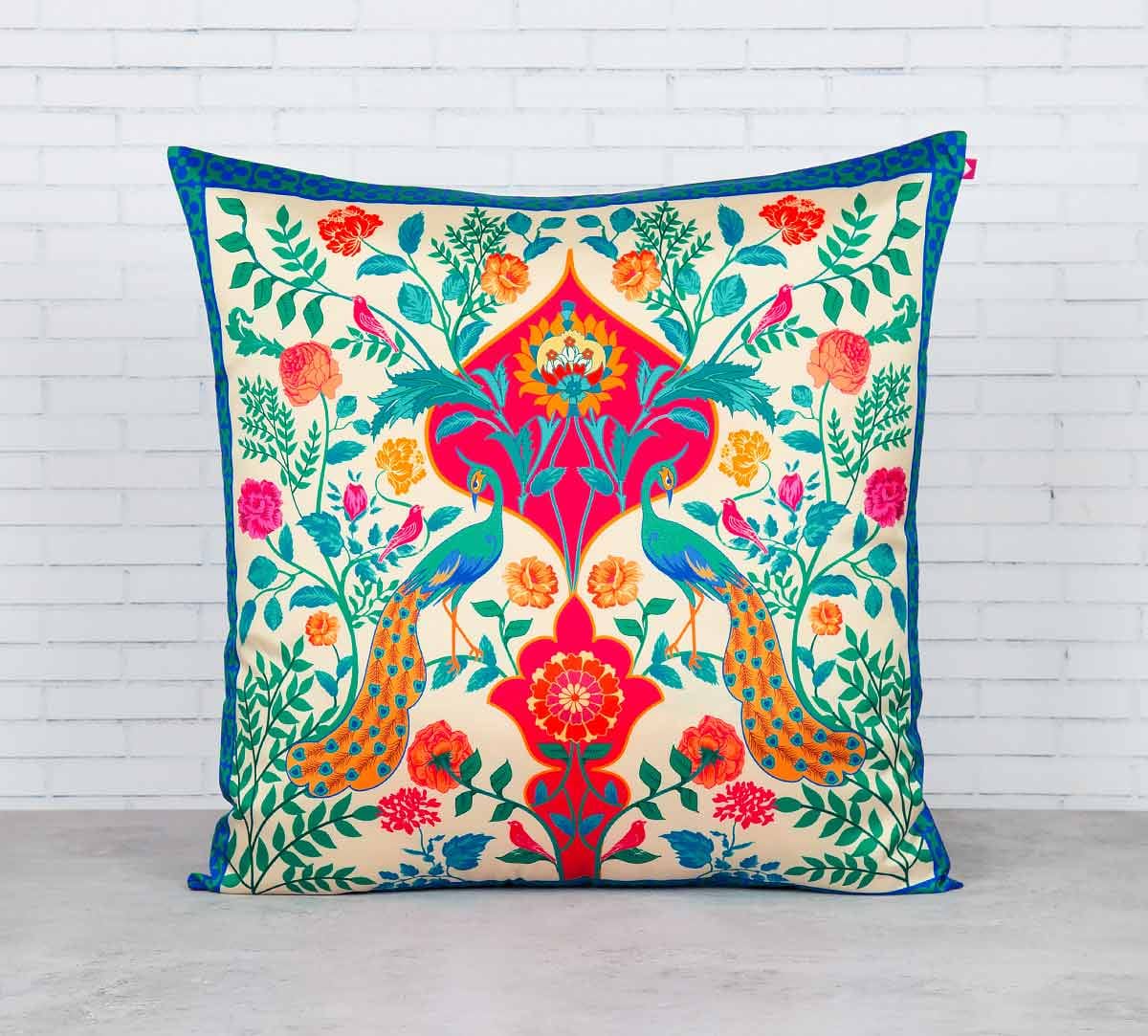 The Bright Birds and Floral Burst Blended Taf Silk Cushion Cover
