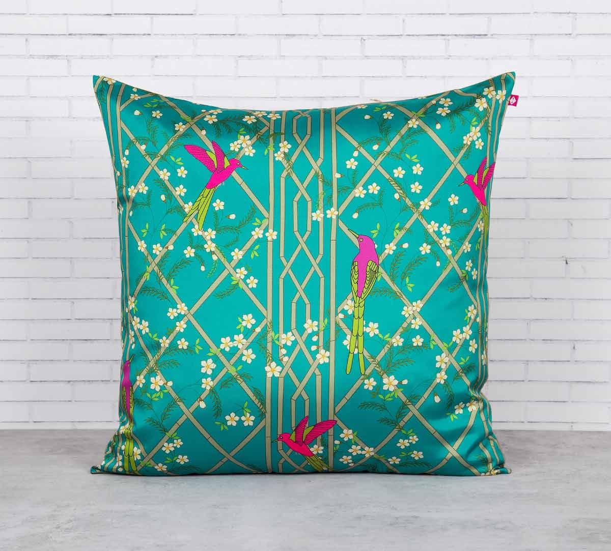 The Rose finchs Window View Blended Taf Silk Cushion Cover