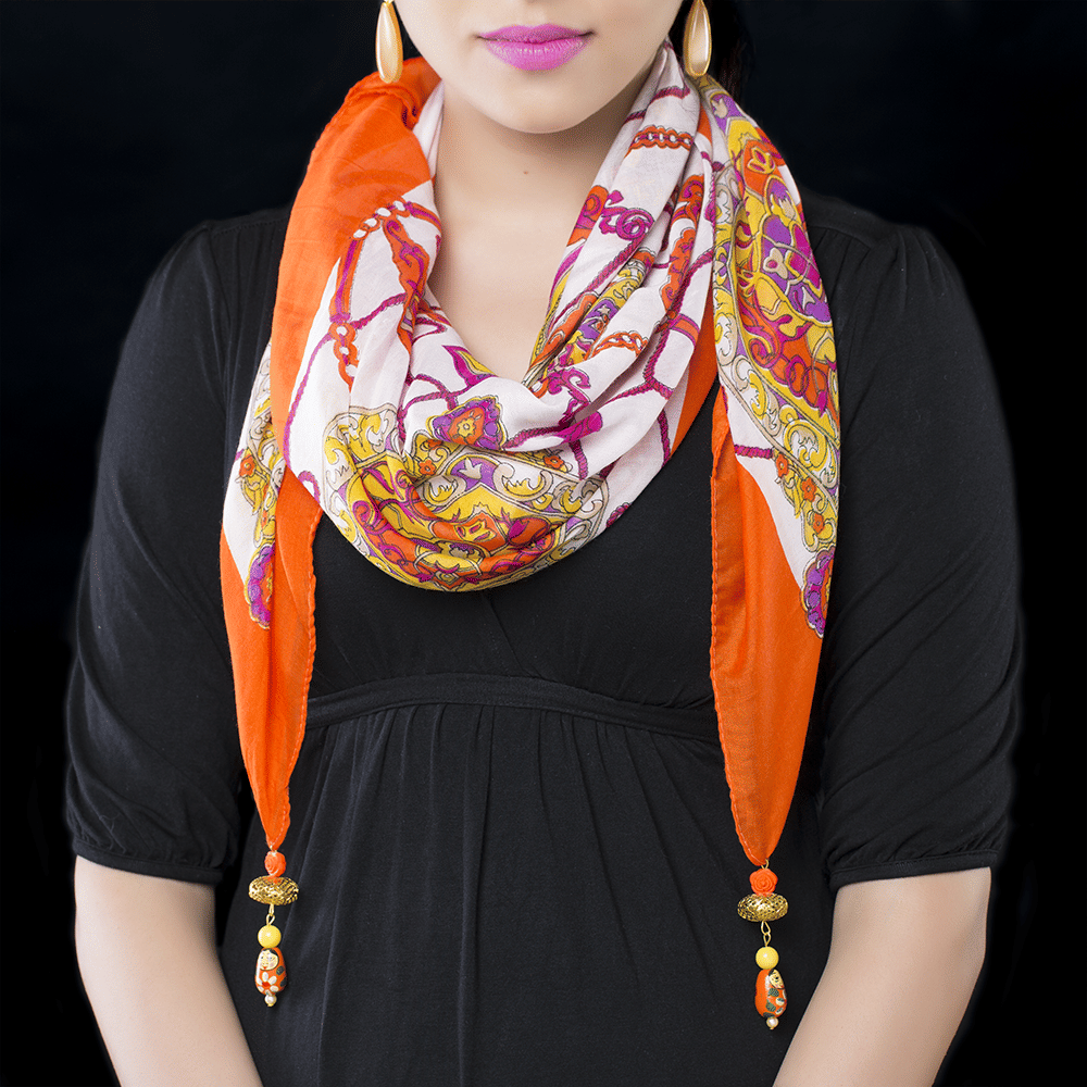 Orange & White Chiffon Stole