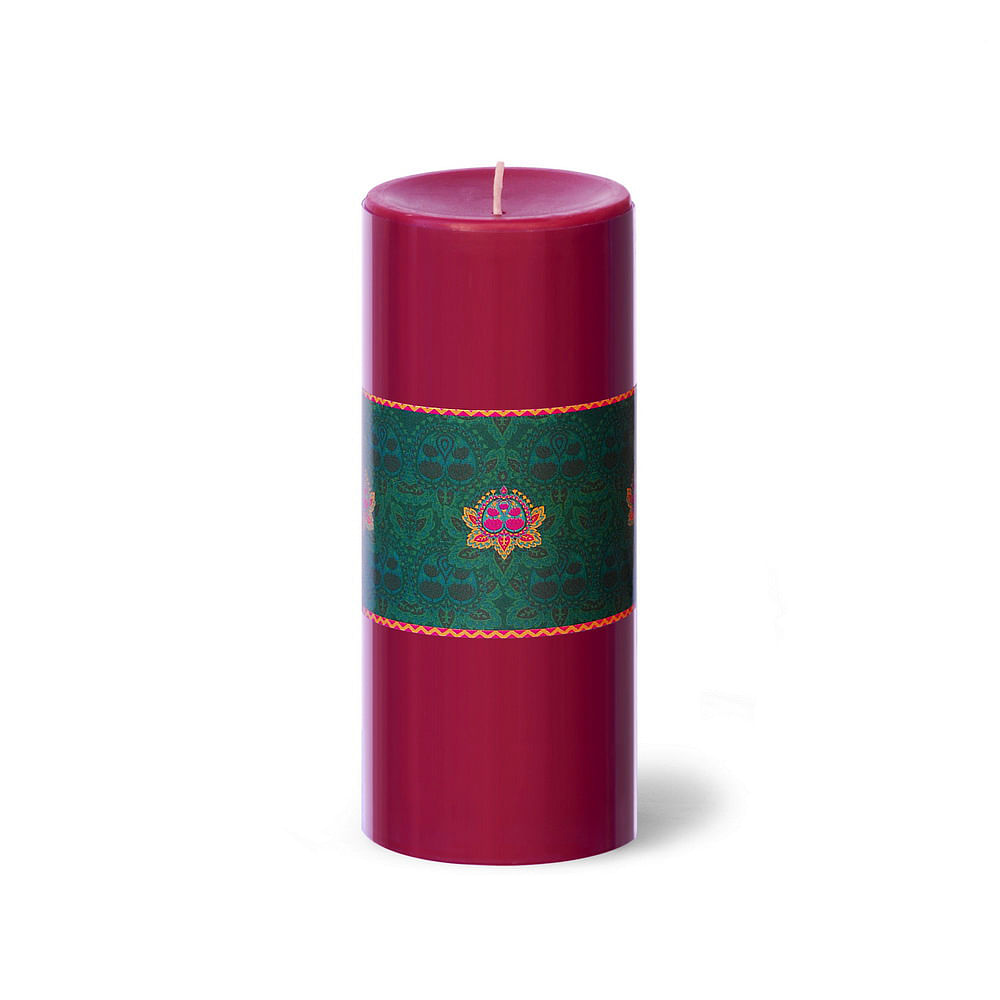 Teal Floral Stamp Pillar Candle - Passion Scented
