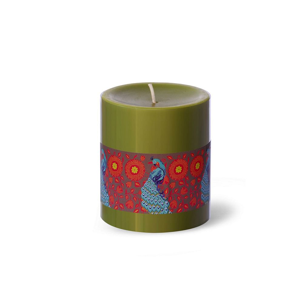 Floral Peacock Dance Pillar Candle - Wild Flower Scented