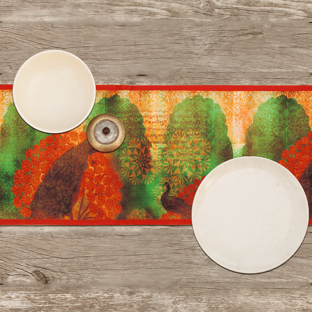 Sunset Peacocks Table Runner