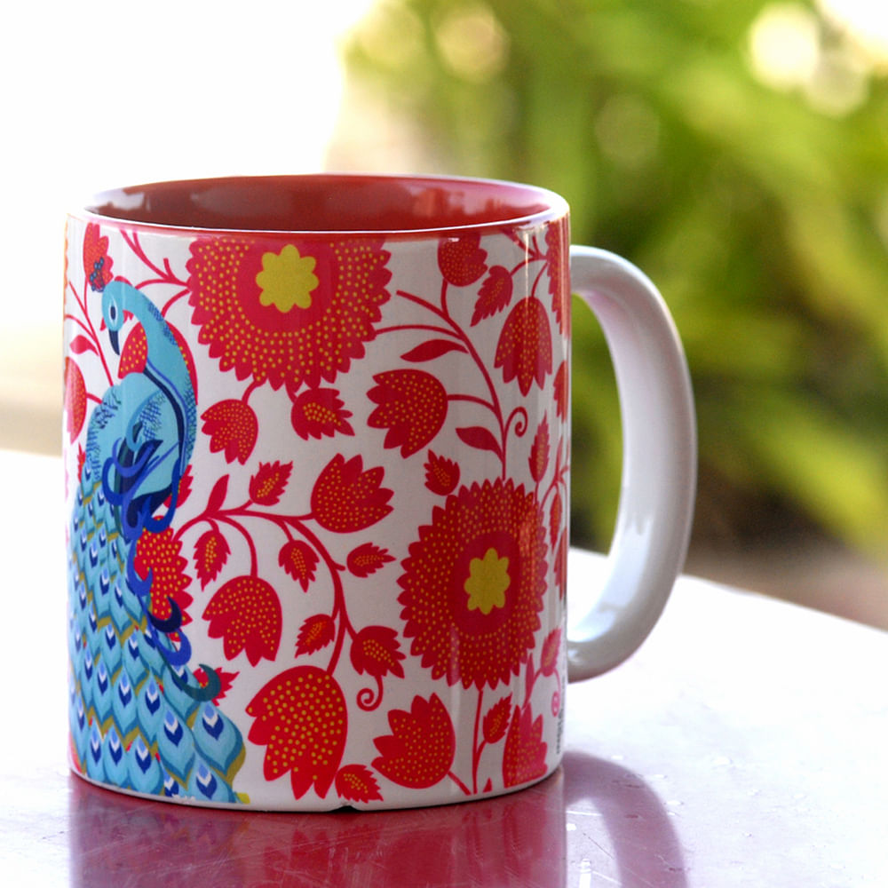 Floral Peacock Dance Coffee Mug
