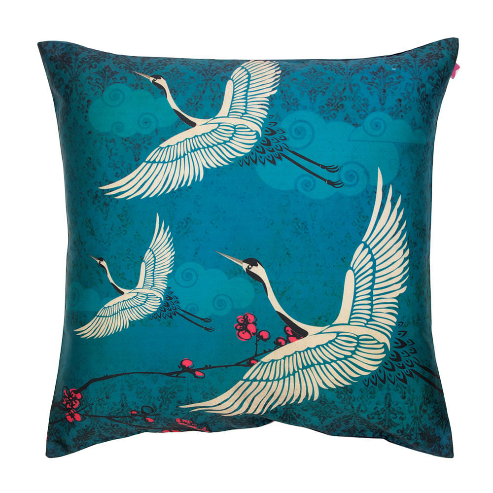 Legend of the Cranes Poly Taf Silk Cushion Cover