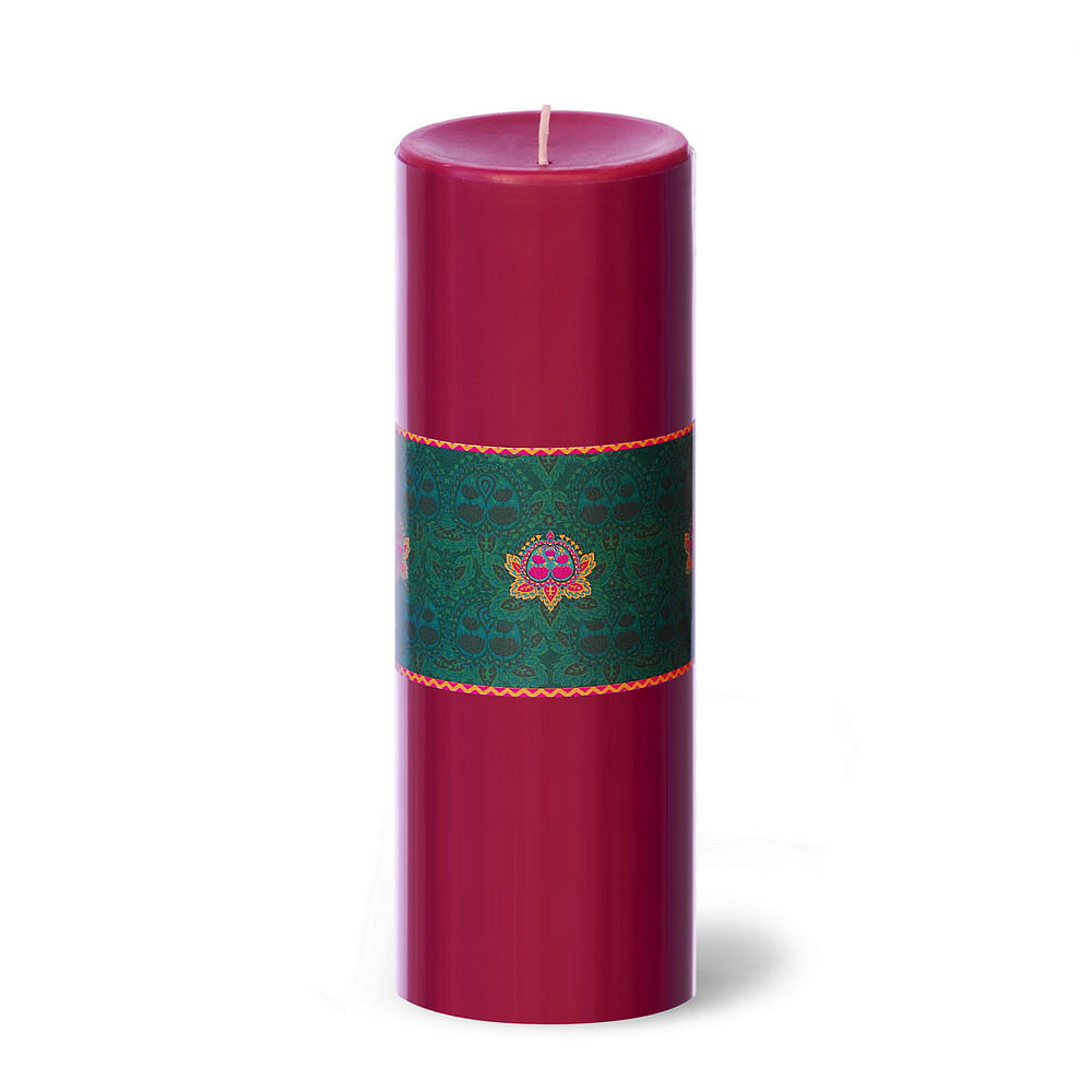 Teal Floral Stamp Pillar Candle - Passion Scented