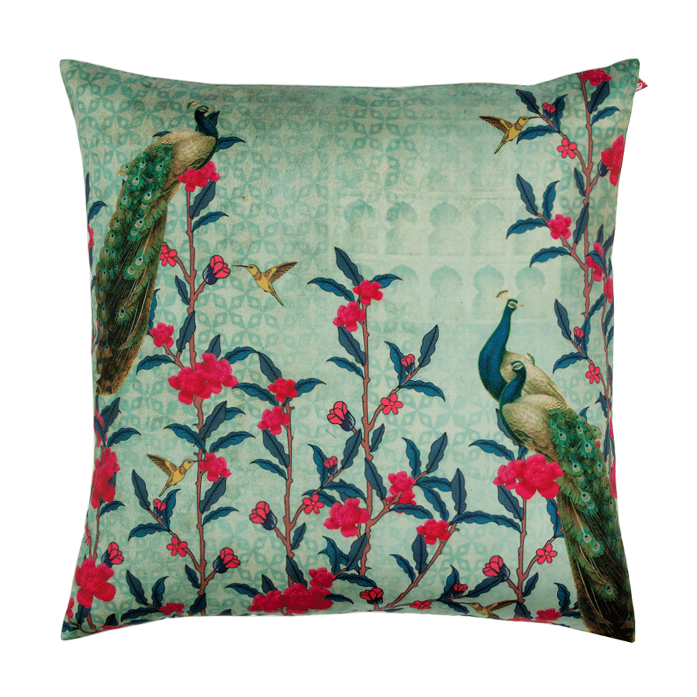 Peacock Poise Poly Taf-Silk Cushion Cover