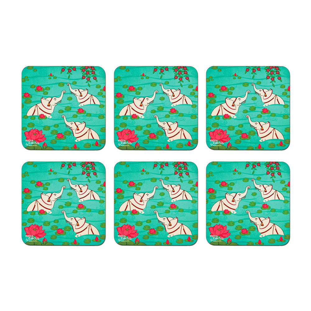 Elephant Bath MDF Coasters - (Set of 6)