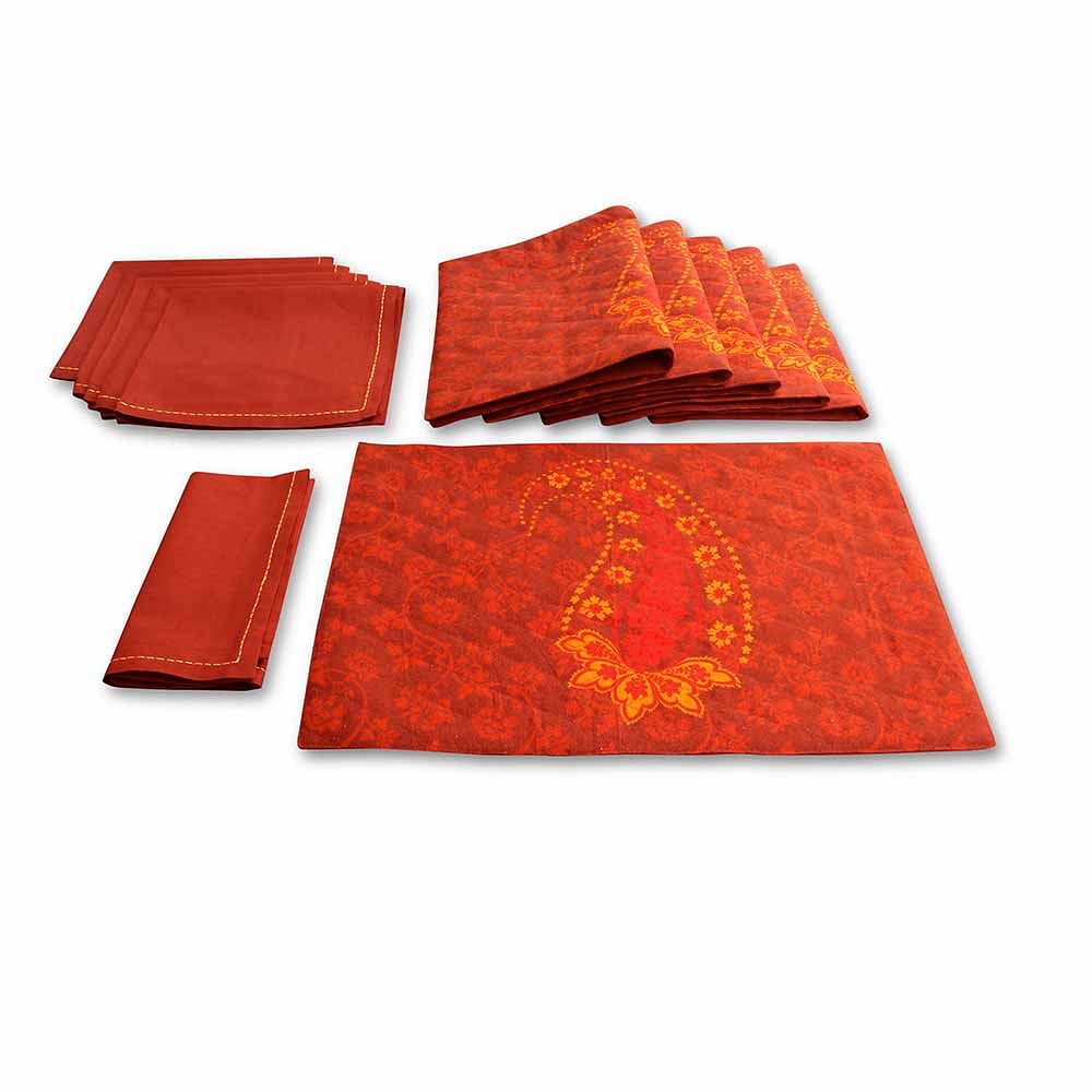 Brown Paisley Quilted  Table Mat and Napkin(Set of 6)