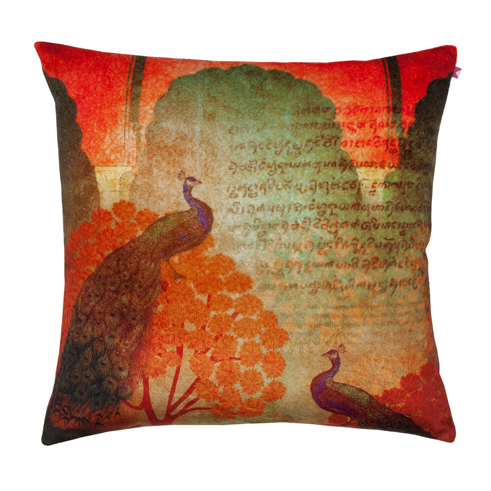 Sunset Peacocks Poly Velvet Cushion Cover