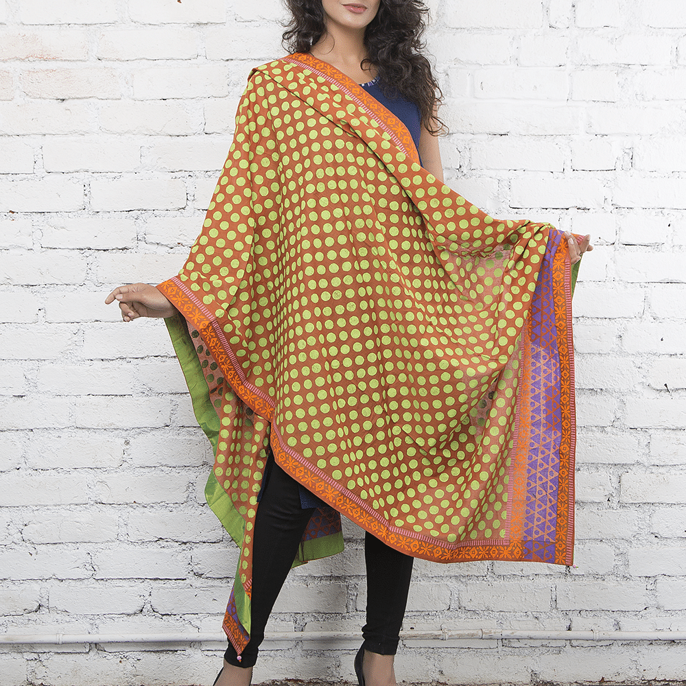 Polka Dots Mal Handblock printed Dupatta