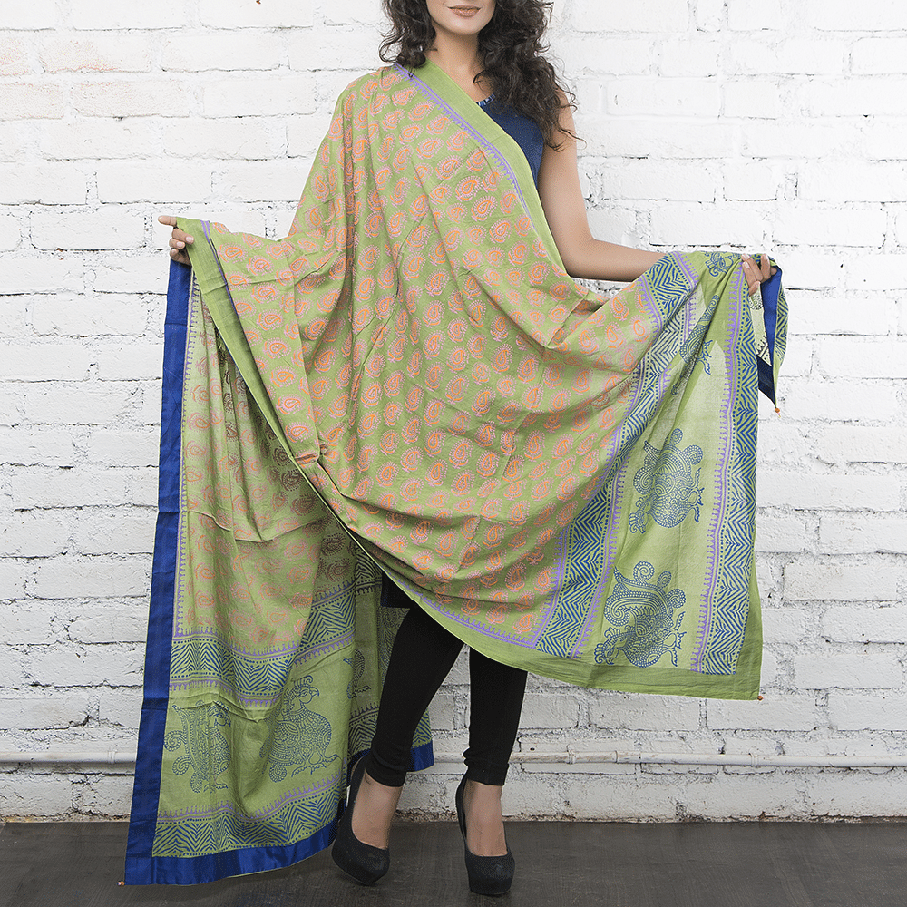 Paisley Mal Handblock printed Dupatta