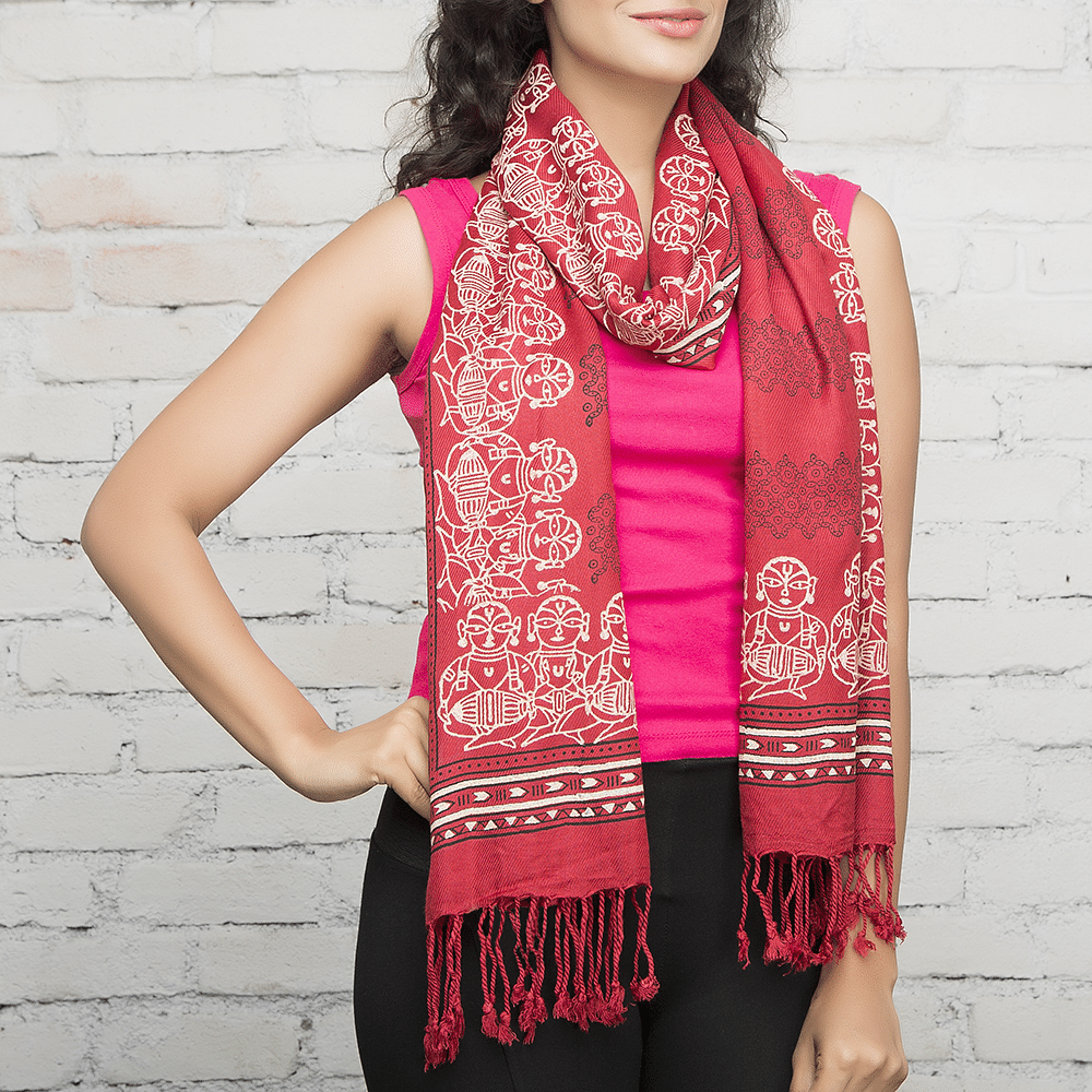 Mridangam & Kolam Blockprinted Cotton Stole