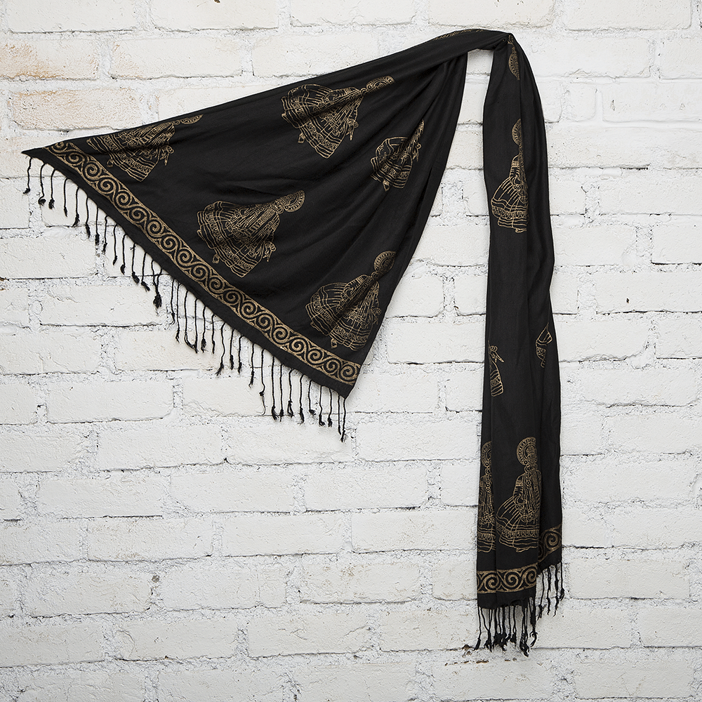 Black & Golden Kathakali Dance Blockprinted Cotton Stole