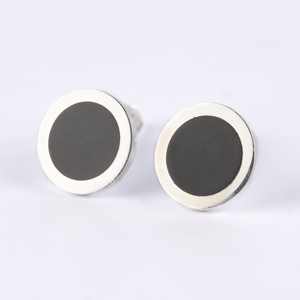 Silver Black Circle Cufflinks