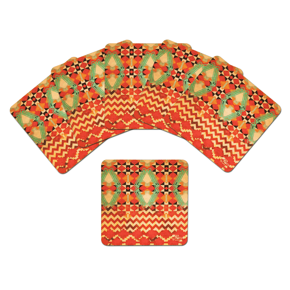 Tribal Emerald Rubber Coasters - (Set of 6)