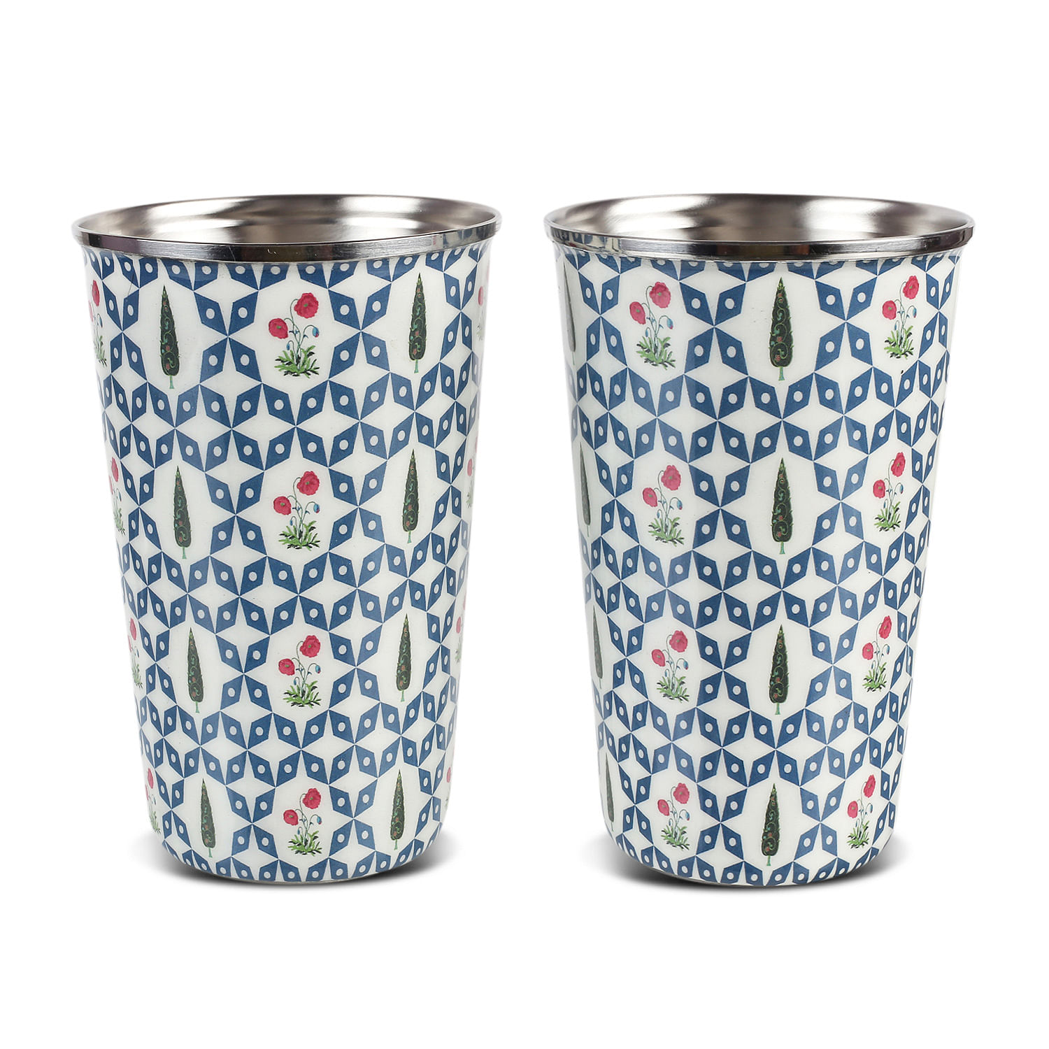 Flowers and Ferns Steel Tumbler (Set of 2)