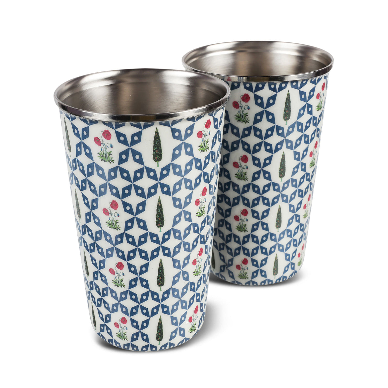 Flowers and Ferns Steel Tumbler (Set of 2)