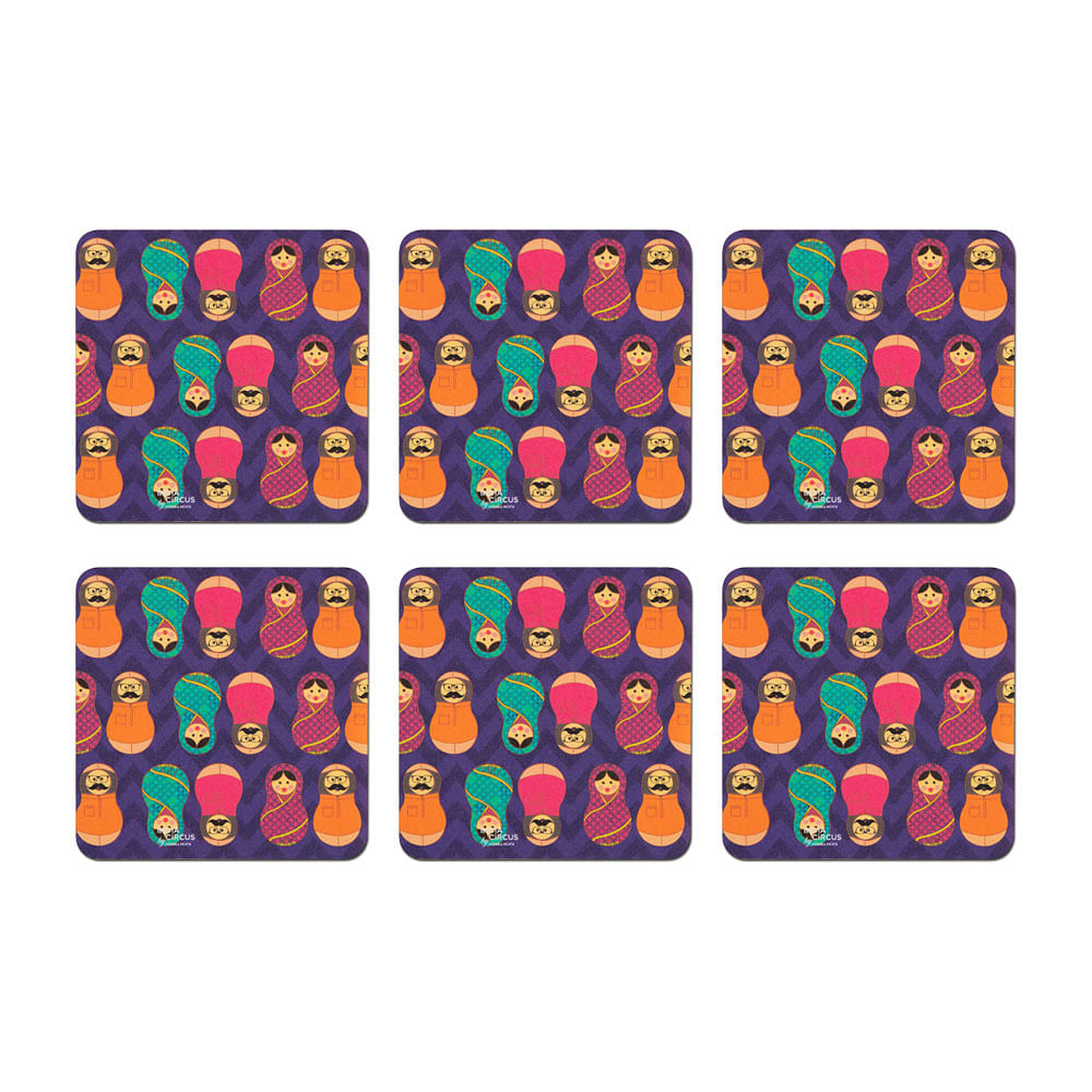 Desi Matryoshka Dolls PVC Coaster - (Set of 6)