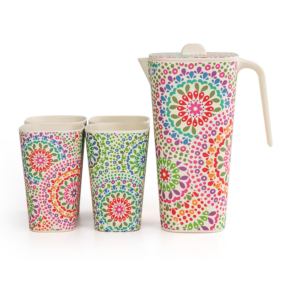 Modern Mandala Square Bamboo Jug set