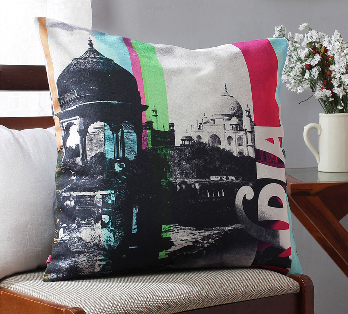 Strokes of India Canvas Blend Cushion Cover